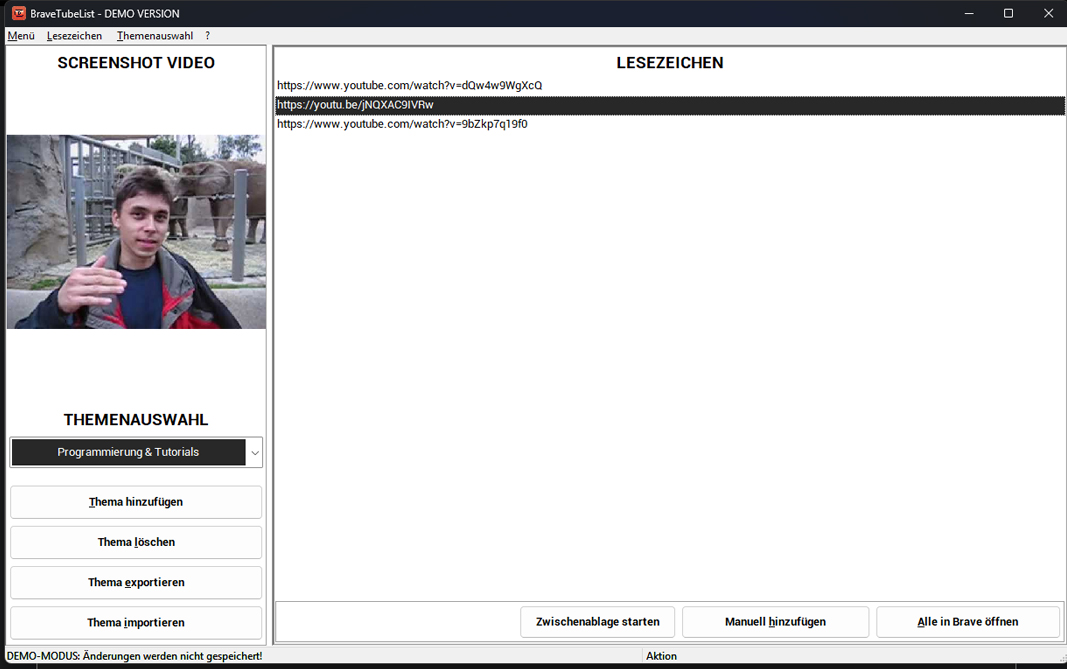 BraveTubeList 1 Screenshot der BraveTubeList Software